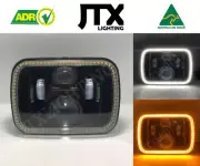 1 Pair, Black LED JTX Headlights, 5x7, White Halo Flashes Amber, suits MK Triton (for: Mitsubishi)