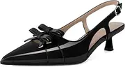 [Soireelady] Womens Slingback Kitten Heels Low Heel Pumps Pointed Toe Bow Heels Comfort Fashion Dress Shoes Patent Leather 2 Inches