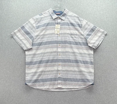Tommy Bahama Mens Shirt White Blue Peach XXXL 100% Cotton Sand Beach Stripe