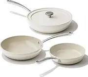 [Redchef] Nonstick Frying Pans Set, 4-Piece Ceramic Cookware Set, 8" 9.5" 11" Saute Pan Skillet, Non Toxic Pans for Cooking, Pots and Pans, PFAS & PTFE & PFOA Free, Dishwasher & Oven Safe, Beige White