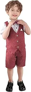 [Sadarkes] Boys Suits Summer Clothes Sets 3 Pieces Shirt + Vest + Pants with Red Bow Tie Toddler Boy Tuxedos Outfits
