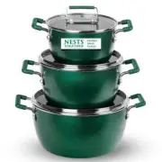 6Piece Emerald Green Aluminum Durable Nonstick Granite Pots Pans Coated Cookware