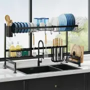 Over Sink Dish Drying Rack, 2-Tier Adjustable Length(33.5-40 in) Large Stainl...