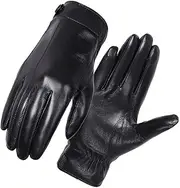 [Generic] Touch Screen Leather Gloves for Men Leather Fleece Lined Warm Leather Gloves
