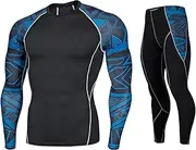 [GUANYUA] Men's Compression Skin-Tight Long Sleeves Quick Dry Fitness Sports Shirt + Pants Tracksuit 2pcs-L