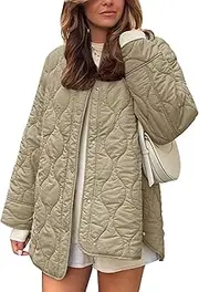 [Flygo] Women's Oversized Lightweight Quilted Jacket Button Down Puffer Padded Outerwear with Pocket
