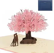 Cherry Blossom Card 3D Pop Up Handmade Flower Card Greeting Card Blank Stationery Paper Card for Valentine, Anniversary, Wedding, Birthday, Romantic for Her Him Husband Wife with Envelope