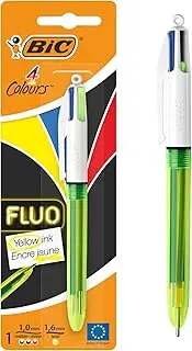 BIC 4 Colours Fluo Highlighter Retractable Ball Pens Medium Point (1.0 mm) - Pack of 1 Pen, Assorted (933949)