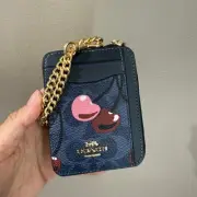 Coach CZ468 Zip Card Case In Signature Canvas With Cherry Print NWT