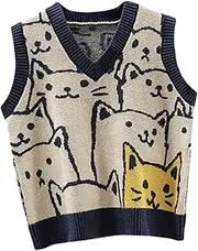 [APLVFFZH] Women Girl Knit Sweater Vest Animal Patterns Autumn and Winter Gilets Vest Top