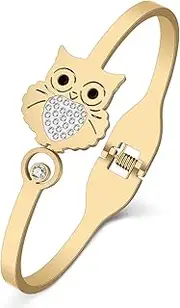 [DUOWEI] Owl Gifts for Women Cute Owl Cuff Bangle Bracelet Stainless Steel 18k Real Gold Plated Bird Jewelry Charms for Teen Girls Owl Lovers