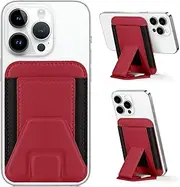 Miroddi for Magsafe Wallet Stand, Magnetic Phone Wallet for iPhone 16/15/14/13/12 Series, Leather Magnetic Cards Holder, Fits 5 Cards, RFID Blocking, Slim, Red