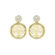Tree Of Life Cubic Zirconia Drop Earrings Yellow Gold