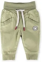 [Sigikid] Baby Boys Gabardine Soft Waistband Turn-Up Tie Trousers, Light Green
