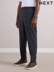 Charcoal Grey Elasticated Waist Wool Rich Textured Formal Trousers (E59765) | $126