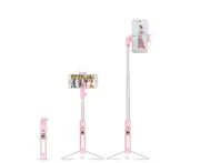 Aluminum Alloy Bluetooth Remote Control Mobile Phone Selfie Stick Fill Light Tripod Selfie Stick-Pink