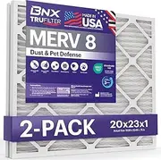 BNX TruFilter 20x23x1 Air Filter MERV 8 (2-Pack) - MADE IN USA – Dust & Pet Defense Electrostatic Pleated Air Conditioner HVAC AC Furnace Filters for Dust, Pet, Mold, Pollen MPR 600 – 700 & FPR 5
