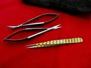 2 x CURVED SPRING ACTION Embroidery Machine Scissors_SQUEEZER+ Pointed Tweezers