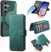 [PONRFEKT] for OnePlus 11 Leather Wallet Case,Flip Protective Phone Case with[4 Card Slots][RFID Blocking] Super Strong Magnetism 2-in-1 Cover,Green