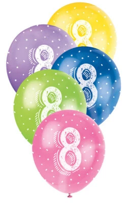 Metallic Bright Number 8 AOP Latex Balloons 12in 30cm (Pk 5)