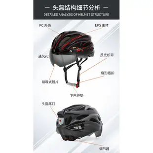 【Lily】Eastinear新款磁吸式風鏡自行車安全帽 單車頭盔 輕便透氣成人運動頭盔 公路車安全帽 紐扣尾燈安全帽