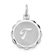 Sterling Silver Silver/Rhodium-Plated Brocaded Letter T Initial Pendant