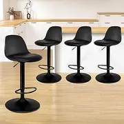 ALFORDSON 4 Pcs Bar Stool PU Leather Kitchen Barstools with Swivel Seat in 60-81cm Adjustable Seat Height Home Counter Dining Chairs with Footrest & Floor Protector, Philip Black