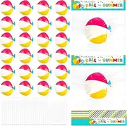 Denylo pro 24 Sets Mini Beach Stress Pink Balls Summer Bulk Gifts with Ball Summer Cards Plastic Bags for Birthday Beach Hawaiian Party Favors Summer Water Games