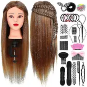 Frcolor Mannequin Head Set With Hair Salon Training Head Stand Set Hair Training Model Hairdressers Free Table Clamp And Braid Set Salon Styling Beaut