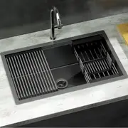 70X45CM Cefito Stainless Steel Sink Single Bowl Drain Rack Basket Black