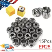 15x ER25 Precisions Spring Collet Set Milling Lathe Chuck Bit Holder Tools w/Box