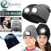 LED Beanie Hat with Light for Kids USB Rechargeable Winter Knitted Headlamp Cap
