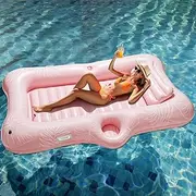 HeySplash Aufblasbares Pool Luftmatratze mit Tassenhalter, Pool Aufblasbares Bett in Meerjungfrau Schwanzform Sommer Pool Spielzeug Tragbar Große Aufblasbare Bräunung Pool Freien Schwimmende Flöße