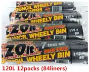 84pcs 120L Bin Garbage Bags 7 Liners Rubbish Bags Black Garbage Bag