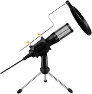 USB Plug and Play Microphone for Desktop Voice Chat Omnidirectional Condenser Mic with Tripod Stand for Video Conferencing Gaming Skype Black