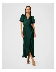 [Forever New] Chelsea Flutter Sleeves Satin Maxi Dress in Green