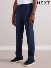 Navy Wool Rich Smart Textured Trousers With Side Adjusters (B79060) | $126