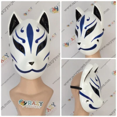 Buy 2 Get 1 free shipping Rare Custom Mask Wooden Mask Cosplay Kitsune Fox Blue