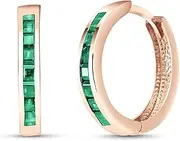 [Galaxy Gold GG] 14k Rose Gold Hoop Huggie Earring with Emeralds