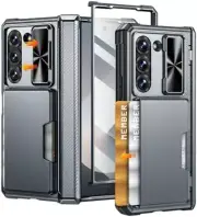 for Galaxy Z Fold 6 Case with Card Holder Wallet & Slide Camera Cover & Screen P