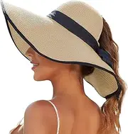 [EW East Water] Sun Hats for Women with Ponytail Hole, Wide Brim Beach Hats for Women, Floppy Straw Hat Foldable, Packable Summer Hats Women