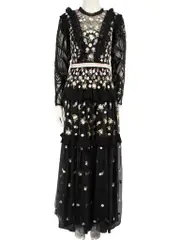 Black Floral Embroidery Maxi Dress