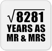 [Designsify] Gifts, 91st Anniversary Square Root of 8281 Years As Mr & Mrs, Drink Coaster Mat Wipe-Clean Non-Slip Non-Skid Cork Back, for Birthday Mom Dad Parents Fathers Mothers Day Party