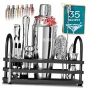 Mixology Bartender Kit Bar Set | 14-Piece 24oz Cobbler Shaker Silver/Black