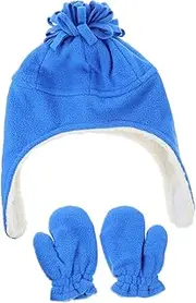 [Beavorty] 1Set Trapper Hat Gloves Winter Ear Flap Cap Warm Gloves for Boy Girl Soft Thermal Windproof Design for Cold Weather Protection Years Blue