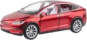Scale Finished Model Car for Tesla Model X 1:20 Alloy Car Model Diecast Metal Vehicle Sound and Light Gift Collectibles Miniature Replica Car(Red)