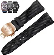 WIKUNA 28mm Nylon Genuine Leather Silicone Watch Band Black Blue Folding Buckle Watch Strap for Franck Muller V45 Series Watchbands (Color : Black-Rosegold, Size : 28mm)