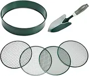Soil Sieve Garden Riddle Sieve 12" Diameter, Fine Mesh Soil Sieve, Potting Sieve with 4 Interchangeable Filter Mesh Sizes 3,6,9,12mm and Shovel