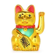 Chinese Lucky Fortune Money Waving Gold Maneki-Neko Cat Figure Feng Shui Decor 13.8*12.8*20.5cm