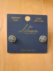 Gold Plated Opal Stud Earrings by Accessorize - Genuine Opal